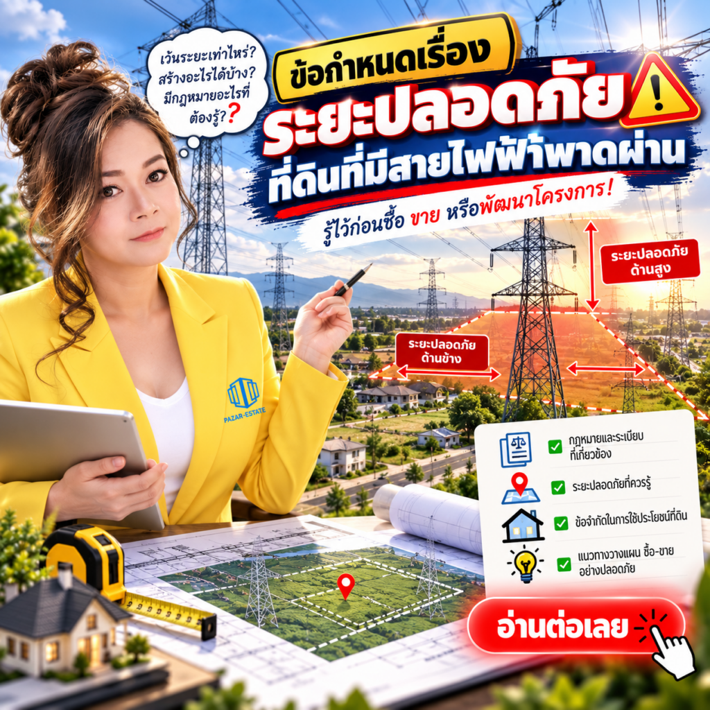 EP62 ข้อกำหนดเรื่องระยะปลอดภัยที่ดินที่มีสายไฟฟ้าพาดผ่าน